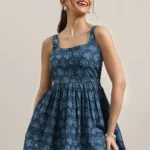 Blue Printed Cotton Anarkali Kurti